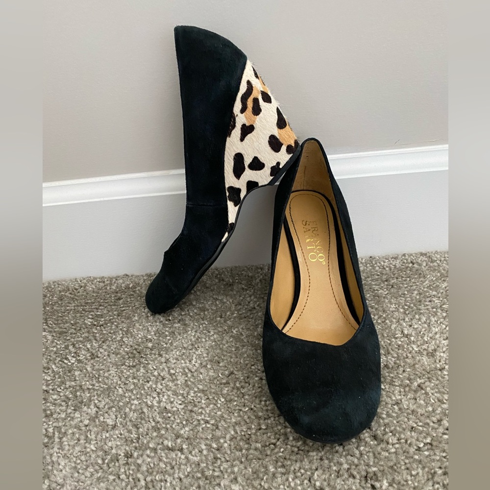 Franco Sarto black and leopard wedge